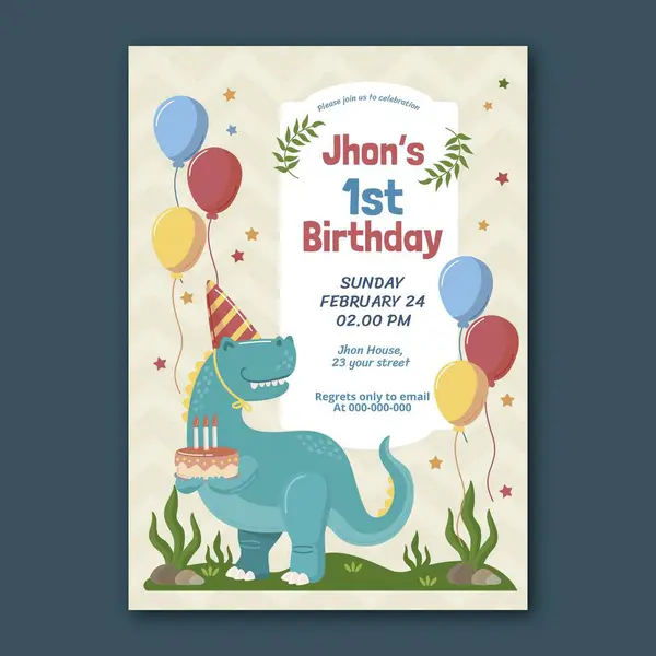 Stock vector Hand drawn dinosaur birthday invitation template vector image