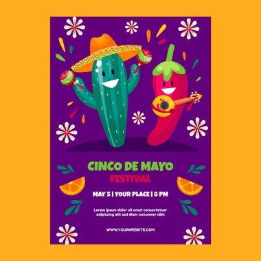 Cinco de mayonez kutlama vektör resmi için düz dikey poster şablonu