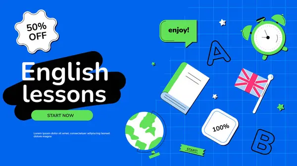 stock vector Flat english lessons youtube thumbnail vector image