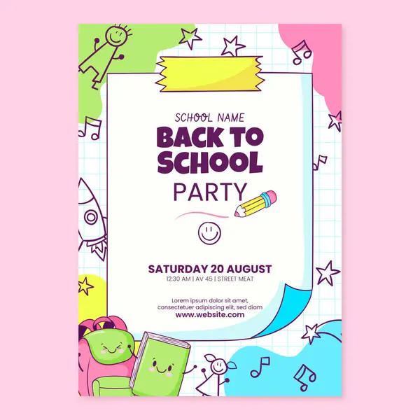 stock vector Hand drawn back to school party vertical poster template vector image