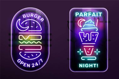 Neon burger restoranının işaret vektör resmi