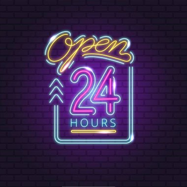 Neon 24 saat açık vektör işareti