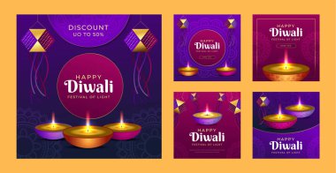 Gradient instagram, Hindu diwali festivali için kutlama vektörü koleksiyonu yayınladı