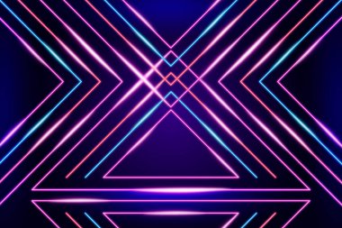 Geometrik şekiller neon ışıkları arkaplan vektör görüntüsü