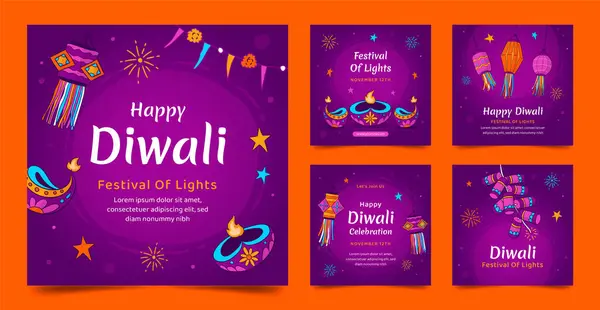 stock vector Hand drawn instagram posts collection for diwali festival celebration vector image