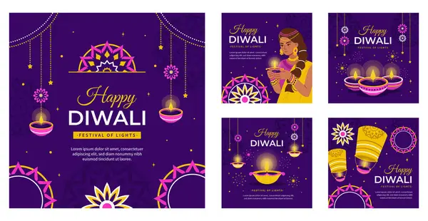 Stock vector Flat instagram posts collection for hindu diwali festival celebration vector image