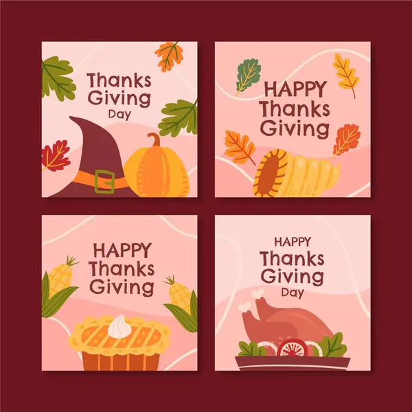 stock vector Hand drawn flat thanksgiving instagram posts collection vector image