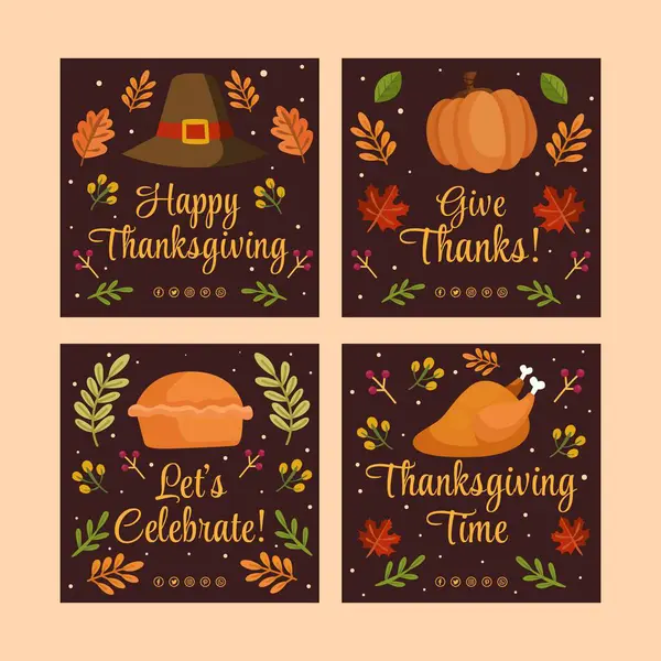 stock vector Hand drawn flat thanksgiving instagram posts collection vector image