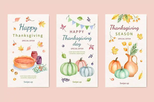 stock vector Watercolor thanksgiving instagram stories collection vector image