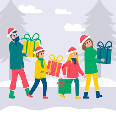 Christmas family scene concept in flat design vector image