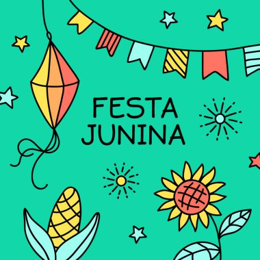 El çizimi festa junina vektör resmi