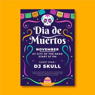 El çizimi düz dia de muertos dikey poster şablonu