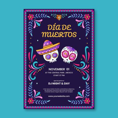 El çizimi dia de muertos dikey poster şablonu