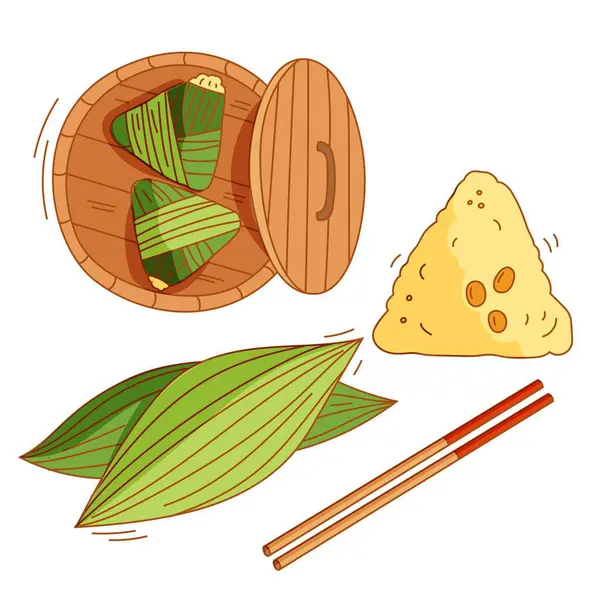 stock vector Hand drawn dragon boat's zongzi collection vector image