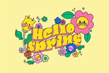 Cartoon style hello spring background vector image clipart