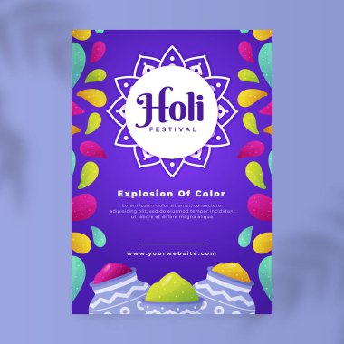 Gradient holi festivali dikey poster şablonu vektör görüntüsü kutlaması