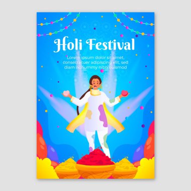 Gradient holi festivali dikey poster şablonu vektör görüntüsü kutlaması