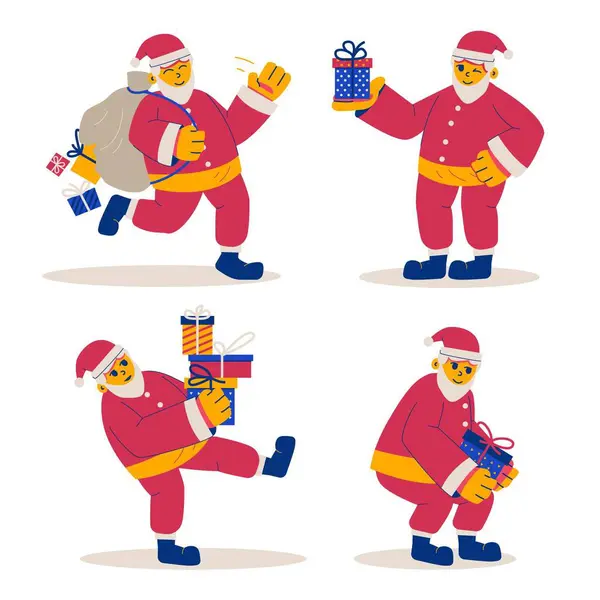 stock vector Hand drawn flat santa claus characters collection vector image