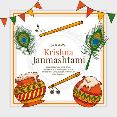 El çizimi Krishna janmashtami illüstrasyon vektör resmi