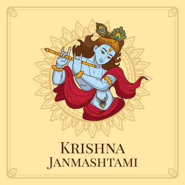 El çizimi Krishna janmashtami illüstrasyon vektör resmi
