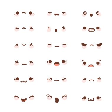 El çizimi kawaii yüz koleksiyonu vektör resmi
