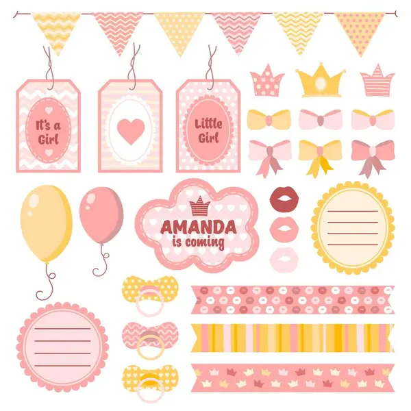 stock vector Pack of cute baby shower scrapbook elements vector image