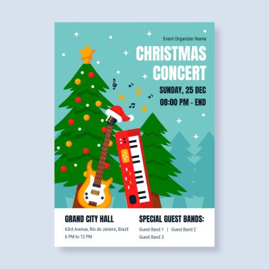 Düz Noel dikey konser poster şablonu vektör görüntüsü