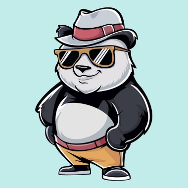 Bu şapka ve güneş gözlüğü takan bir panda çizgi filmi.