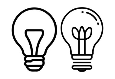 Bir ampulün vektör simgesi. Ampulün içinde bir filament var ve parlıyor. Ampul basit bir arkaplanda..