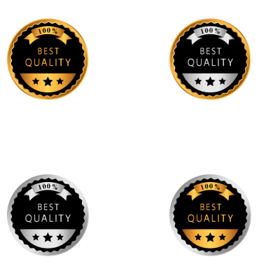 % 100 En İyi Kalite Rozet, Altın Yıldızlı ve Kurdeleli Dairesel Mühür.