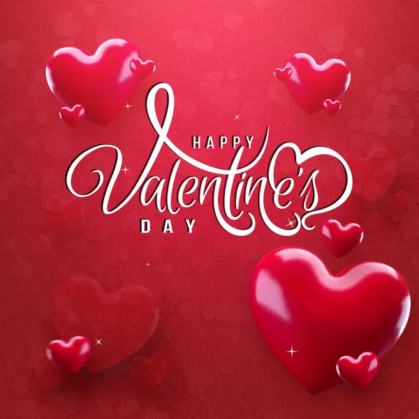 Parlak kırmızı kalpler ve dokulu kırmızı arka planda zarif beyaz harflerle gösterişli sevgililer günü tasarımı, aşk temalı projeler için mükemmel..