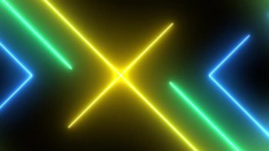  Mor 3 boyutlu teknoloji soyut arkaplan çizgileri yanıp sönen neon lambaları aydınlatıyor. Canlı ışık çizgileri, soyut animasyon arkaplanı, parlak teknoloji karanlık moda fotokopi alanı arkaplanı.