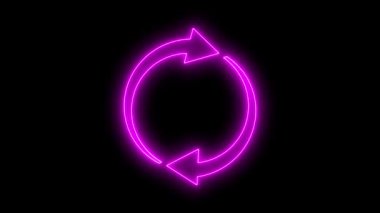 Siyah arkaplan üzerinde Çember ok döndürme canlandırmalı neon tazeleme işareti simgesi.