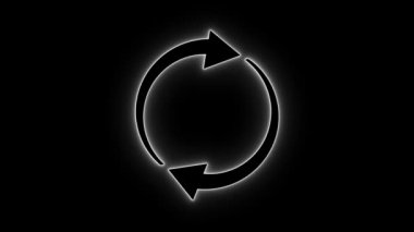 Neon daireli oklar. Dairesel süreç, bilgi elementini döndür. Basit yuvarlak daire geri dönüşüm kutusu simgesi animasyonu. Siyah arkaplanda animasyon cyan geri dönüşüm kutusu sembolü.