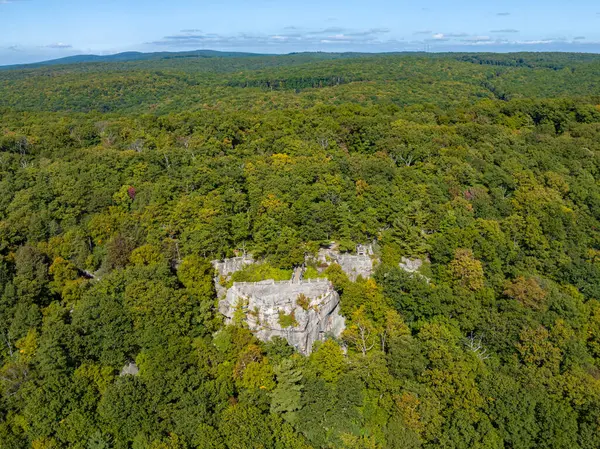 Coopers Rock State Ormanı 'nın WV' deki değişen yaprakların ortasındaki hava görüntüsü..