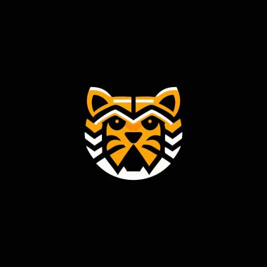 Tiger Keylock Logosu. Kaplan kafası daha basit elementlerle modern formda. Hayvan memeli kaplan. 