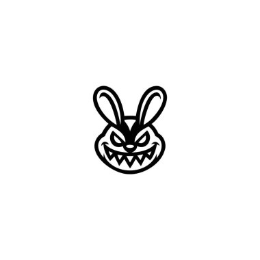 Ürkütücü Tavşan Logosu. Basit şekiller ve küçük detaylarla benzersiz bir görünüş. Bu logo, kafatası başlığı konseptiyle yaratıldı..