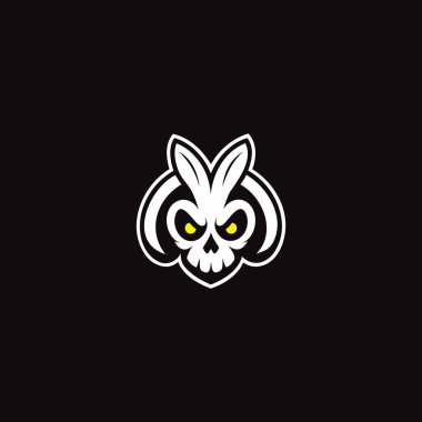 Tavşan Kafatası Logosu. Basit şekiller ve küçük detaylarla benzersiz bir görünüş. Bu logo, kafatası başlığı konseptiyle yaratıldı..