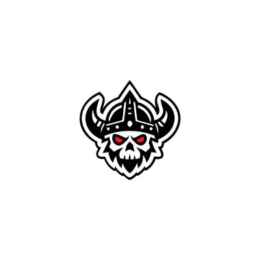Ölü Viking Logosu. Basit şekiller ve küçük detaylarla benzersiz bir görünüş. Bu logo, kafatası başlığı konseptiyle yaratıldı..