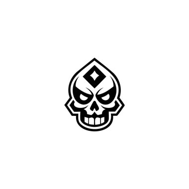 Skull Spade logosu. Basit şekiller ve küçük detaylarla benzersiz bir görünüş. Bu logo, kafatası başlığı konseptiyle yaratıldı..