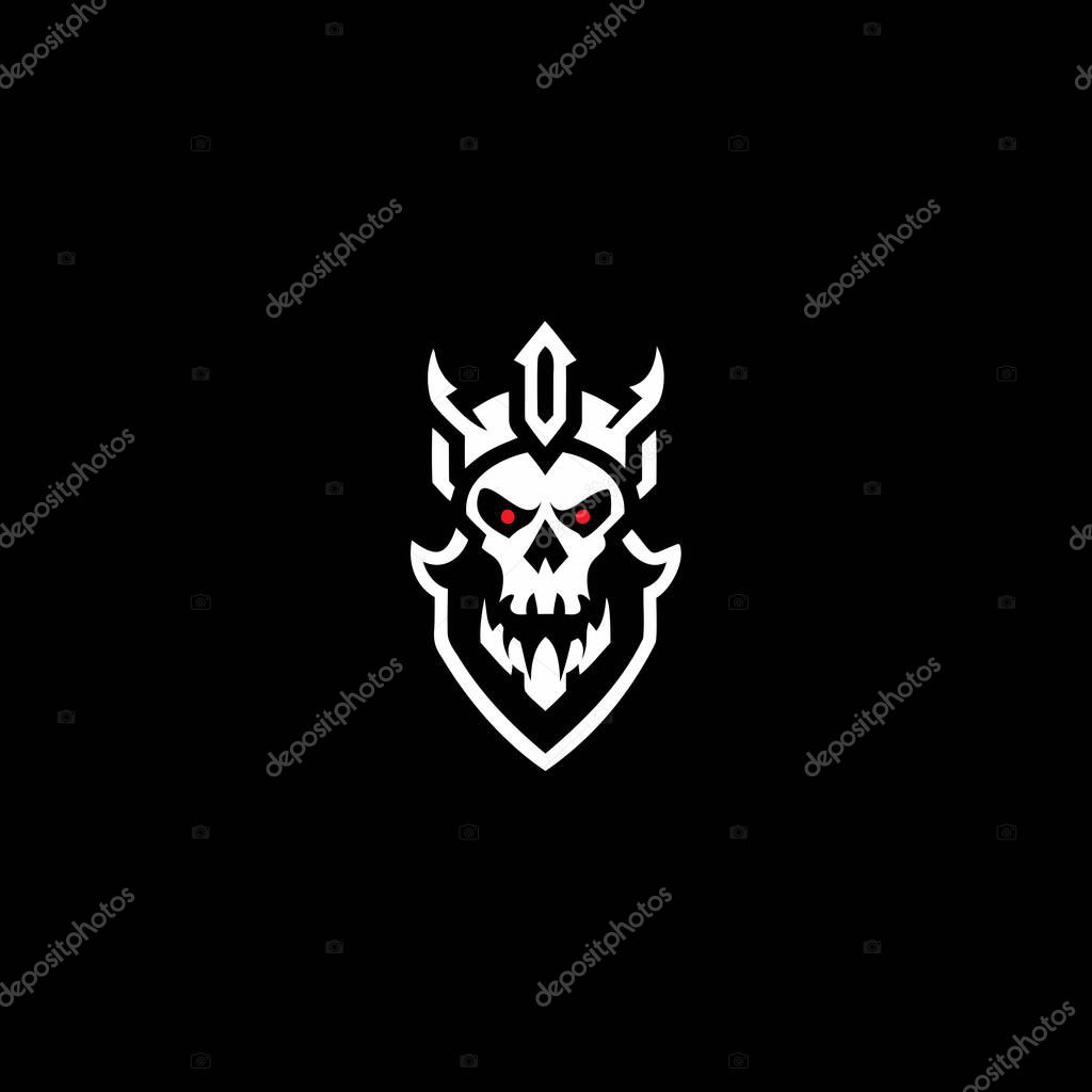 Skull Shield Logo. Simple shapes and unique appearance with minimal details. This logo was created with the concept of a skull head.
