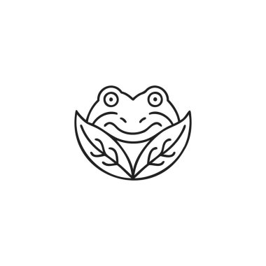 Kurbağa Yaprağı Logosu Tasarımı. Kurbağa Global Ormanı Vahşi Logo Tasarımı. Yaratıcı ve benzersiz kurbağa logosu. hayvan logoları hayvan damgası.
