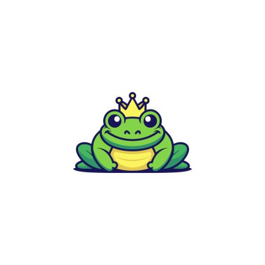 Tembel Kral Kurbağa logosu çizim tasarımında. Yaratıcı ve benzersiz kurbağa logosu. hayvan logoları hayvan damgası.