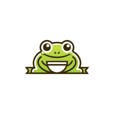 Cafe Frog Logosu. Kahve fincanı tutan bir kurbağanın logosu. Kafeinli Kurbağa Kurbağa içeceği çay fincanı bardak bardak maskot hayvan