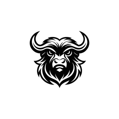 Bizon Kafa Logosu. Logoyu hatırlamak kolay ve çeşitli ortamlarda uygulanması kolay. Bizon başlı inek tasarımı..