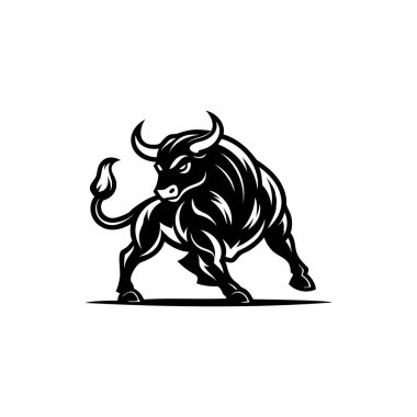 Buffalo Logosu. Üzerinde boğa sembolü olan logo, güçlü, gaddar ve otorite gösteren belirgin kaslarla başını geriye çeviriyor. Bizon boğası inek finansmanı