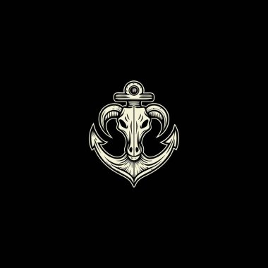 Çapa İnek Kafatası logosu. Çapa ve inek kafatası el yapımı vintage. Çiftlik endüstrisi için en iyisi ya da hem çapayı hem de kafatasını seven insanlar için..