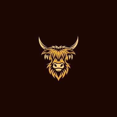 Highland Sığır Logosu. Bu bir inek logosu. Basit bir plato ama eski ve lüks bir hisle bu logo tarım ya da arıtma şirketleri için mükemmel..
