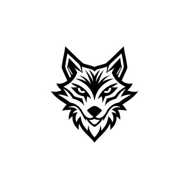 Kurt Kafa logosu. İçinde vahşi bir kurt kafası logosu var. Siyah ve beyaz.