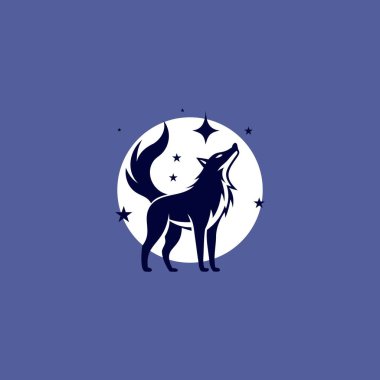 Uluyan Kurt Logosu. Bu logoda yıldızın altında uluyan bir kurt var. Bu tasarım vahşi doğayı, gücü ve vahşi doğanın çağrısını sembolize eder, markalar için mükemmel hale getirir.